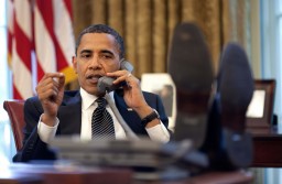 President Barack Obama talks with Israeli Prime Minister Benjamin Netanyahu during a phone call from the Oval Office, Monday, June 8, 2009.   Official White House Photo by Pete Souza.This official White House photograph is being made available for publication by news organizations and/or for personal use printing by the subject(s) of the photograph. The photograph may not be manipulated in any way or used in materials, advertisements, products, or promotions that in any way suggest approval or endorsement of the President, the First Family, or the White House.