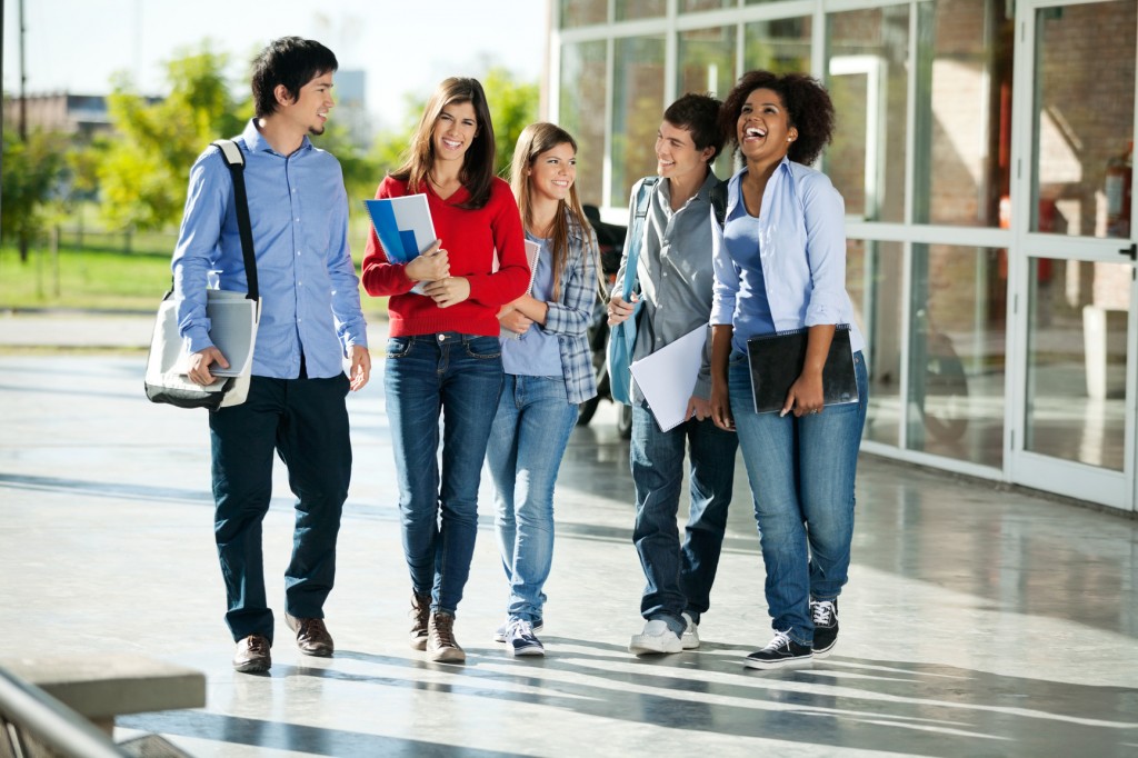 Cheerful Students Walking On Campus